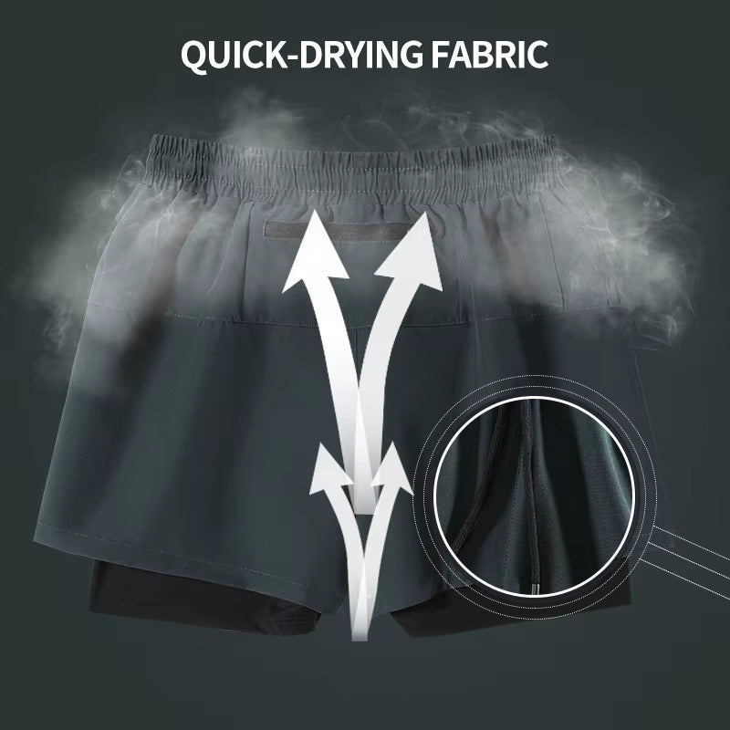 Wholesale Summer Men Shorts Training Running Phone Pocket 2 Layers Shorts Breathable Elastic Shorts